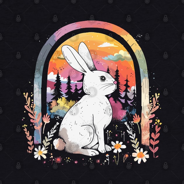 Botanical Spring Flowers Rabbit Nature Rainbow Rabbit Breeds Lovers by RetroZin